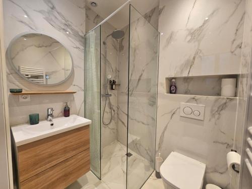 une salle de bain avec une douche, des toilettes et un lavabo dans l'établissement The Artist - Hypercentre, à Grenoble