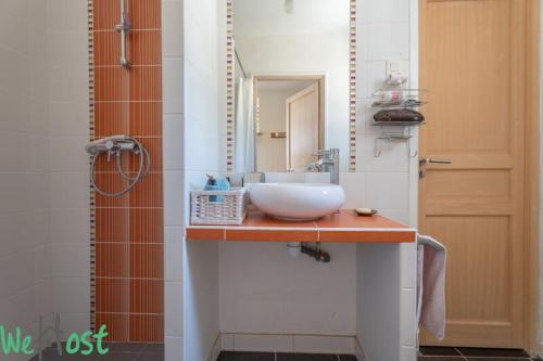 une salle de bain avec un lavabo et un miroir dans l'établissement Bouenhoure - Famille House Swimming pool in Aix, à Aix-en-Provence