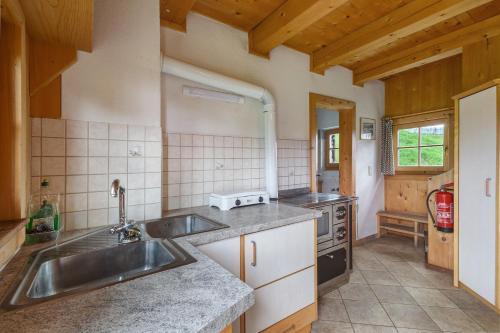 a kitchen with a sink and a stove at Almhütte Laffaa in Rodengo