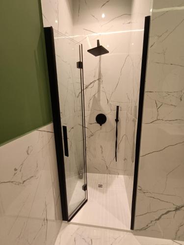 a shower with a glass door in a bathroom at Luxury Rome Vatican's Garden in Rome