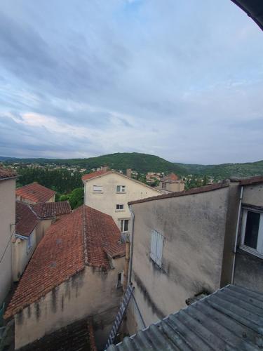 une vue des toits des bâtiments d'une ville dans l'établissement Bright apartment in Cahors, à Cahors