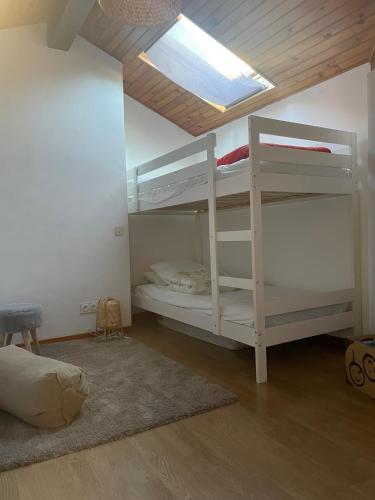 Cette chambre comprend 2 lits superposés et une lucarne. dans l'établissement Calme d'Amont, à Formiguères