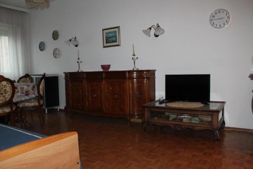 a living room with a flat screen tv and a entertainment center at Coroneo33 - Spazioso per famiglie - NaonBnB in Trieste