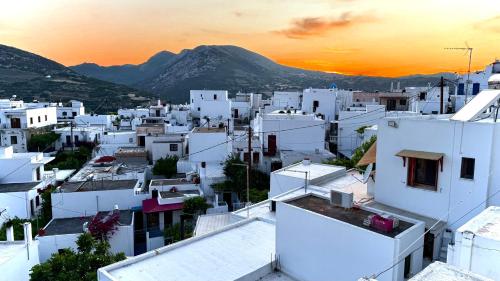 a view of a city with white buildings and mountains at Amerissas studios 1 in Skiros