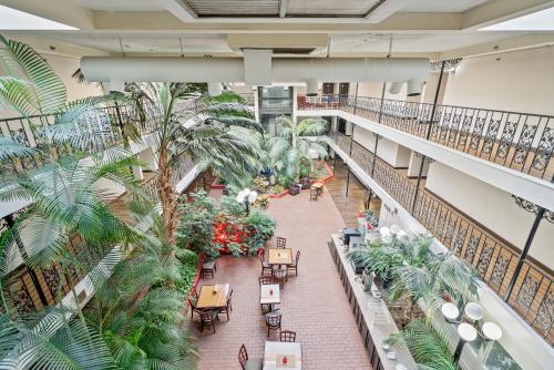 an overhead view of a lobby with palm trees at Coratel Plus Suites Wichita West Airport in Wichita