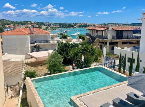 Portoheli Villa Downtown, Pool & Port view