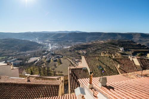 a view of a vineyard from the roofs of buildings at Casa Rural Vistes de Morella in Morella