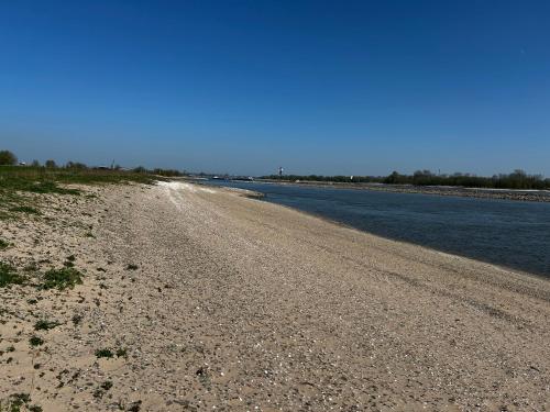a dirt road next to a body of water at Uilehoeve aan de Waal in Zennewijnen
