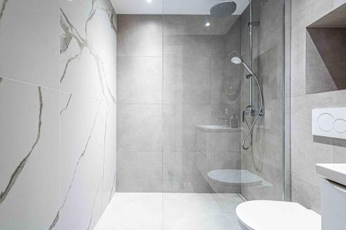 une salle de bain avec douche et toilettes dans l'établissement 2 Pcs Plein Coeur Ville, Palace Festivals, Port Plages, à Cannes