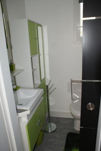 une salle de bain avec un lavabo blanc et des toilettes dans l'établissement Villa T2 Entre mer & montagne, à Santa-Maria-Poggio