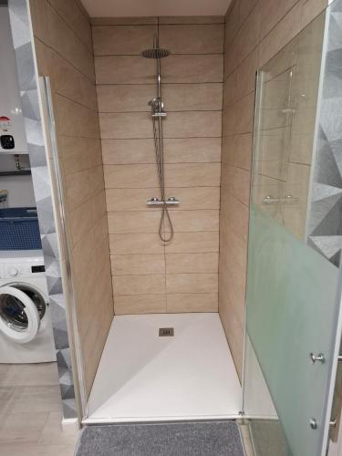 a shower with a glass door in a bathroom at ON SAINT VIT!! magnifique T3 70m2 neuf in Saint-Vit