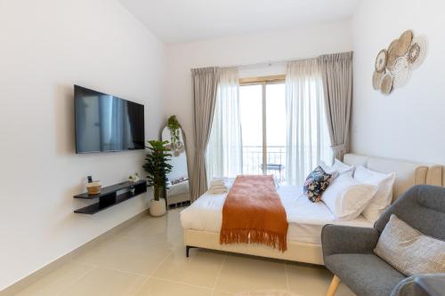 Serene studio apartment with Burj Khalifa view in Jumairah Village Circle JVC