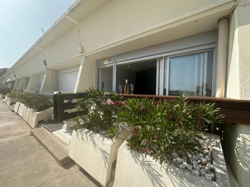 un bâtiment avec des plantes sur son côté dans l'établissement Le Bb Port Nature Coursives, au Cap d'Agde