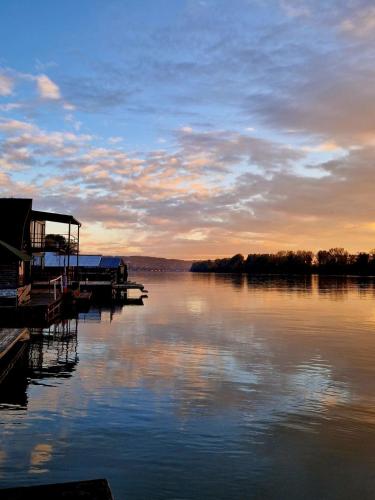 a view of a lake with a dock on the water at Apartman na vodi in Belgrade