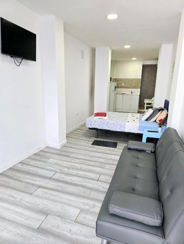 a living room with a couch and a bed at Apartamentos Lindux Airport in Manises