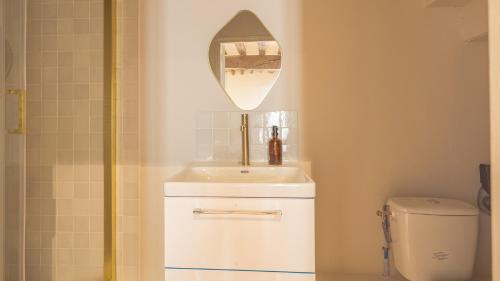 une salle de bain avec un lavabo et des toilettes dans l'établissement L'Instant Cathédrale 2 - Hypercentre - 2 pers, à Troyes