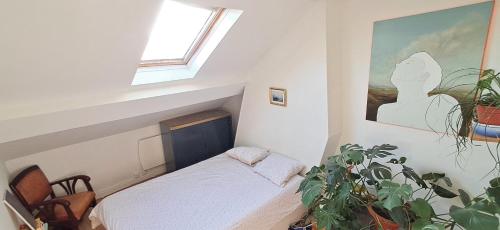 Cette chambre comprend un lit et une plante. dans l'établissement Studio of 20 m2 near the Catacombes de Paris, à Paris