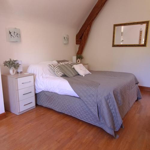 a bedroom with a bed and a dresser and a mirror at CHATEAU DE LACOMTE COUNTRY CLUB in Carlucet