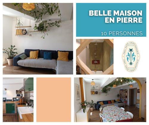 un collage de photos d'un salon et d'une maison dans l'établissement Belle maison lumineuse en pierre Catalogne - Argelès sur Mer - Collioure, à Palau-del-Vidre