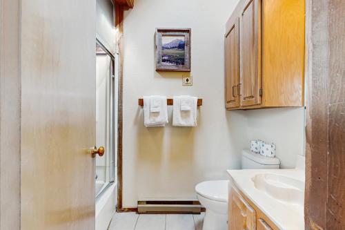 a bathroom with a toilet and a sink at Lift A4 Condo in Angel Fire