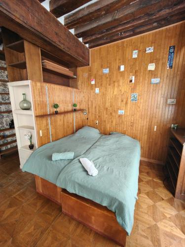une chambre avec un lit avec deux serviettes dessus dans l'établissement Appartement de Charme sur l'Île Saint-Louis - Élégance & Authenticité au Cœur de Paris, à Paris