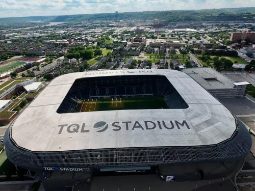 an aerial view of theigil stuttgart stadium at Historic Charm Modern Comfort in Cincinnati