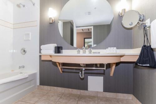 a bathroom with a sink and a mirror at Sandman Signature Vancouver Airport Hotel & Resort in Richmond