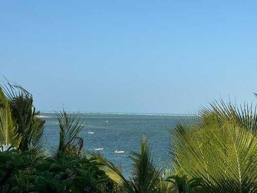 a view of the ocean with boats in the water at Villa Jaguaribe in Fortim