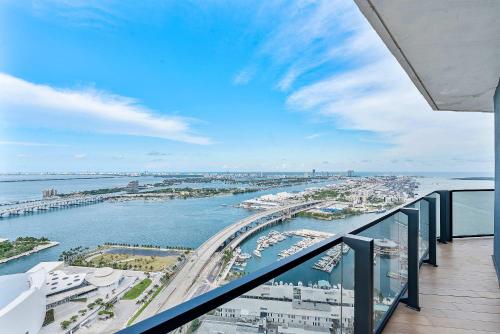 a view of a harbor from a balcony at MVR Luxury King Suite Overlooking Biscayne Bay in Miami
