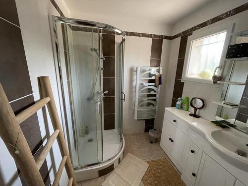 une salle de bain avec douche et lavabo dans l'établissement Villa in Vidauban with Pool and BBQ, cleaning included, à Vidauban