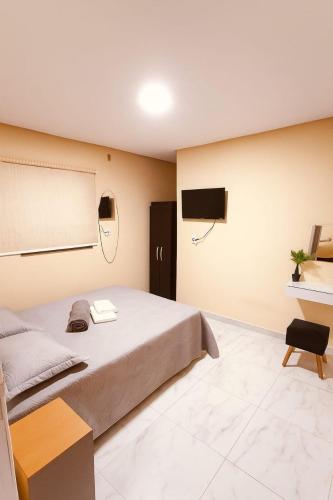 a bedroom with a bed and a tv on the wall at Apartamento inteiro Pé No Forró in Petrolina