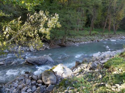 a stream of water with rocks and trees at Holiday Home in Tuscany with Natural Pond in Gavedo