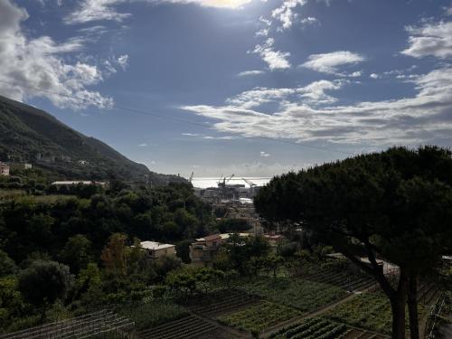 a view of a city from a hill under a cloudy sky at Oasi Cuore in Castellammare di Stabia