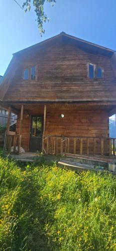 ItʼkhvisiにあるGuesthouse noeのドアと芝生のある大きな木造の建物