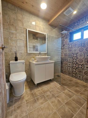 a bathroom with a toilet and a sink and a shower at Hyupjae Hyun Stay in Jeju
