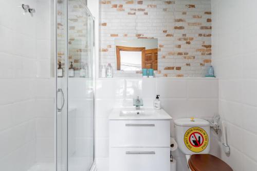 a bathroom with a shower and a sink and a toilet at Finca Lavinia in Alhaurín el Grande