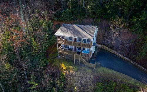 an aerial view of a house on the water at Among The Clouds 2240 in Gatlinburg