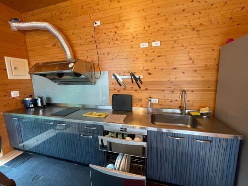 a kitchen with a sink and a counter at 深山林內民宿 in Zhushan