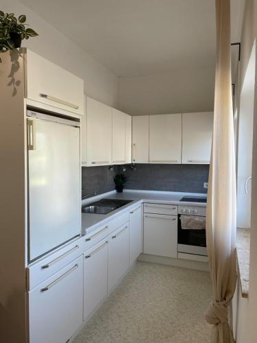 Una cocina o cocineta en Zentrale Wohnung mit Georgenblick