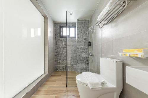 a bathroom with a toilet and a shower at 北極熊旅店 in Xiaoliuqiu