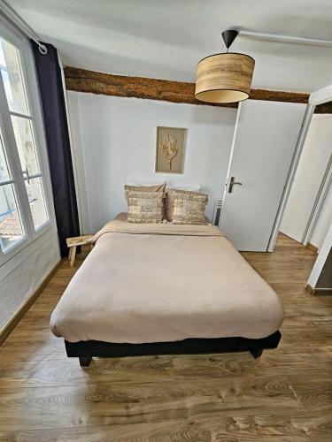 une chambre avec un grand lit dans une pièce dans l'établissement Jean - 2 chambres dans le centre historique - WIFI -, à Avignon