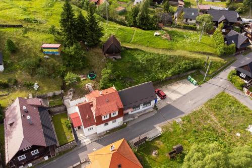 an overhead view of a house in a small village at Villa Boca in Nižná Boca