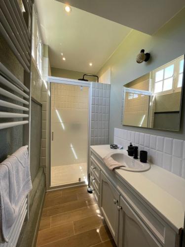 une salle de bain avec douche et lavabo dans l'établissement 