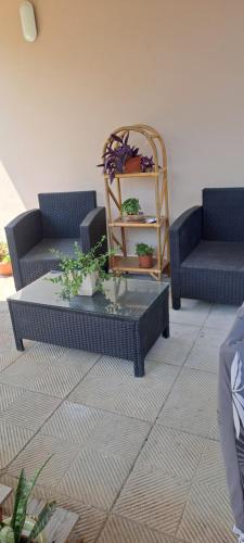 a living room with two couches and a table with plants at Casa carmela in Augusta