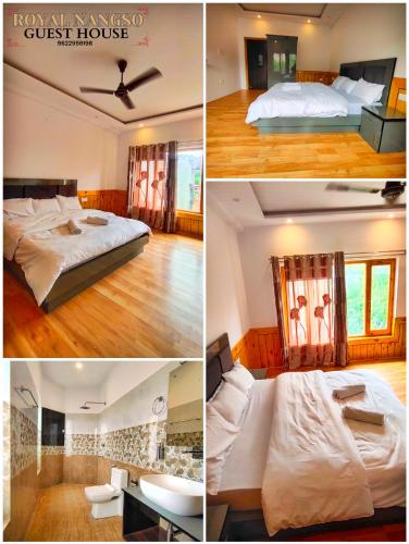 a collage of four pictures of a guest house at Royal Nangso Guest House in Leh