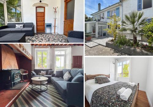 un collage de photos d'un salon et d'une maison dans l'établissement Séjour champêtre à la ferme près de Pau, à La Celle-sous-Gouzon