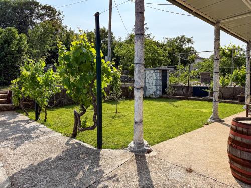 a plant on a pole in a yard at Holiday Home Little Heaven in Ivišovo Greblje