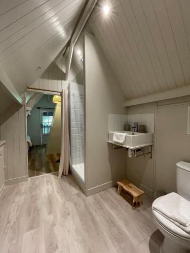 une salle de bain avec toilettes et lavabo dans l'établissement LA SELLERIE Charmante maison de campagne au milieu d'une ile, à Canehan