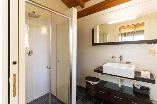 a bathroom with a sink and a mirror at Blue Moon Relais in Santa Maria di Scacciano