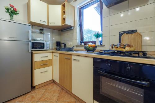 a kitchen with a stove and a refrigerator at Villa Ivona with pool in Poljica